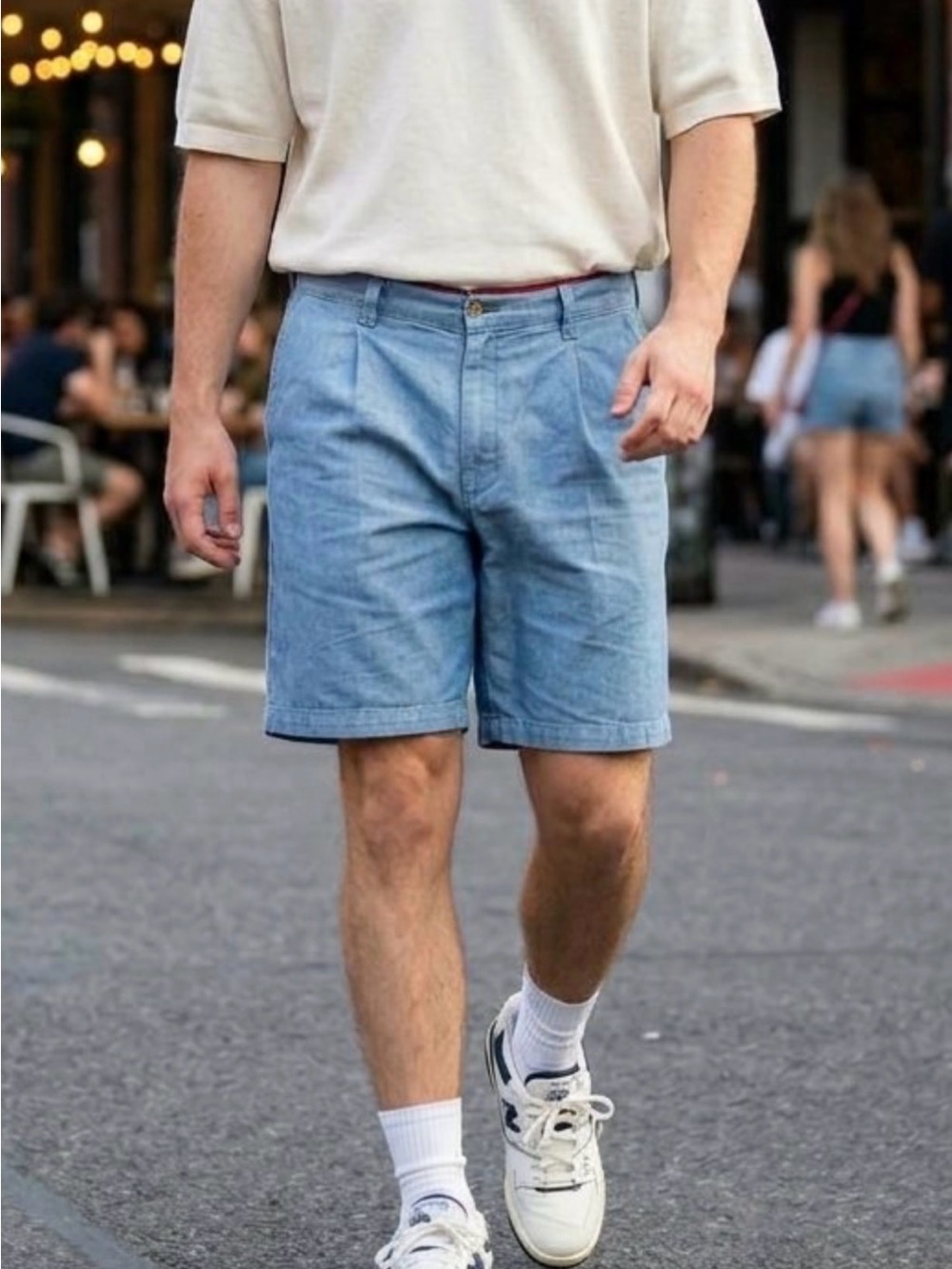 Vintage Tommy Hilfiger Double Pleated Denim Jorts Size 38 Striped Waistband 90s